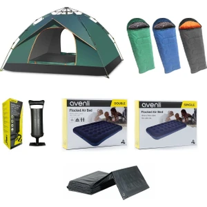Yek Outdoor 4 Kişilik Tam Otomatik Kamp Çadırı- 3 Adet 0°uyku Tulumu-Şişme Yatak