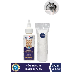 Kedi Yüz Temizleme Solüsyonu Kedi Gözy Lekesi Çene Aknesi 100 ml Disk Pamuk 50li