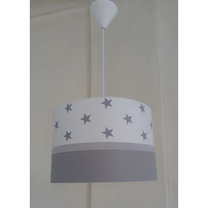 Beyaz Yıldızlı Gri Şerit Kumaş Kaplama Çocuk Odası ve Bebek Odası Avize Aydınlatma Sarkıt