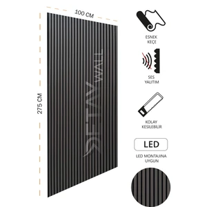 Mdf Ahşap Akustik Duvar Paneli - 100 x 275 cm - Antrasit