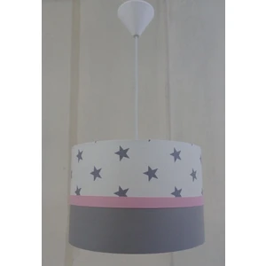 Beyaz Yıldızlı Pembe Şerit Kumaş Kaplama Çocuk Odası ve Bebek Odası Avize Aydınlatma Sarkıt