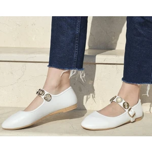 Inci Taşlı Mary Jane Yuvarlak Burun Günlük Trend Rahat Babet