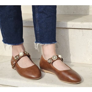 Inci Taşlı Mary Jane Yuvarlak Burun Günlük Trend Rahat Babet