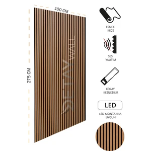 Mdf Ahşap Akustik Duvar  Paneli - 100 x 275 cm - Teak