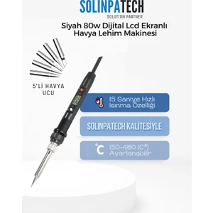 80W Digital LCD Ekranlı Isı Ayarlı Havya Sıcaklık Ayarlanabilir Lehim Makinesi ve 5 Adet Havya Ucu