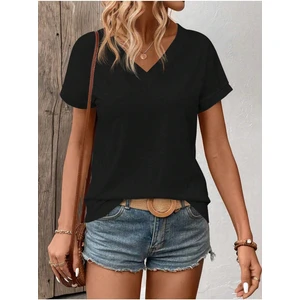 Kadın V Yaka Baskılı & Düz Beyaz Oversize T-Shirt Salaş Boyfirend