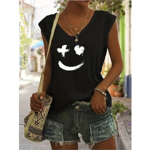 Kadın  Baskılı Kadın Oversize V Yaka T-Shirt Salaş