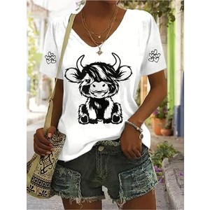 Kadın  Baskılı Kadın Oversize V Yaka T-Shirt Salaş