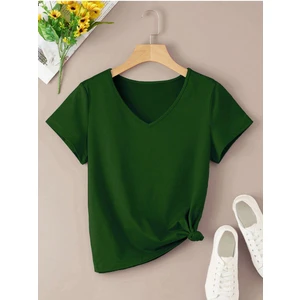 Kadın V Yaka Baskılı & Düz Beyaz Oversize T-Shirt Salaş Boyfirend