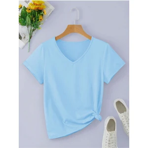 Kadın V Yaka Baskılı & Düz Beyaz Oversize T-Shirt Salaş Boyfirend