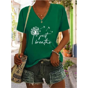 Kadın Baskılı Kadın Oversize V Yaka T-Shirt Salaş
