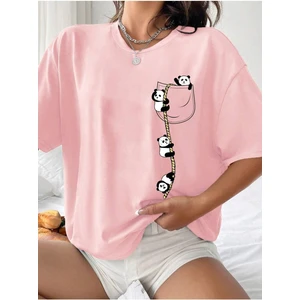 Cepte Panda Baskılı Kadın Oversize Salas T-Shirt Boyfriend