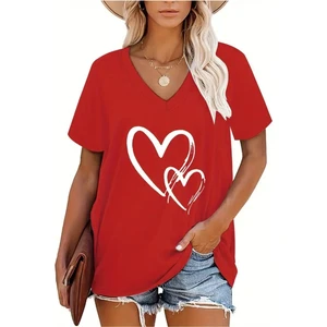 Kadın  Baskılı Kadın Oversize V Yaka T-Shirt Salaş
