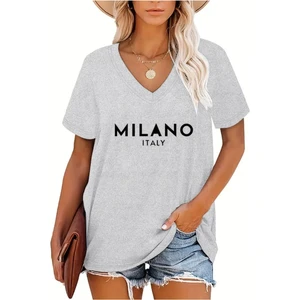 Kadın  Baskılı Kadın Oversize V Yaka T-Shirt Salaş