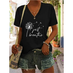 Kadın  Siyah Baskılı Oversize T-Shirt Salaş
