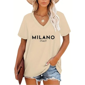 Kadın  Baskılı Kadın Oversize V Yaka T-Shirt Salaş