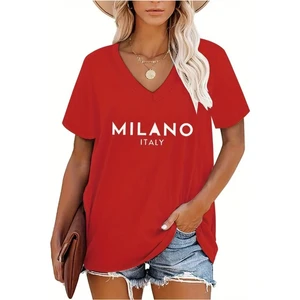 Kadın  Baskılı Kadın Oversize V Yaka T-Shirt Salaş
