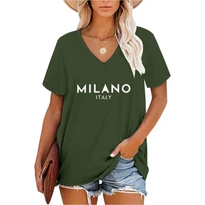 Kadın V Yaka  Baskılı Beyaz Oversize T-Shirt Salaş