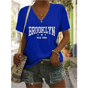 Kadın  Baskılı Kadın Oversize V Yaka T-Shirt Salaş