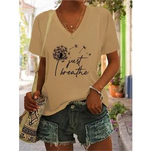 Kadın Baskılı Kadın Oversize V Yaka T-Shirt Salaş