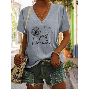 Kadın Baskılı Kadın Oversize V Yaka T-Shirt Salaş