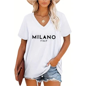 Kadın  Baskılı Kadın Oversize V Yaka T-Shirt Salaş