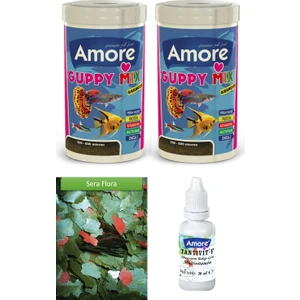 Guppy Mix Granules 2x250ml Kutu, Sera Flora 30gr Pul Lepistes Tropikal Balık Yemi, Vitamin