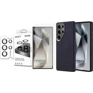 Galaxy S25 Ultra Kılıf Magsafe Şarj Özellikli Karbon Fiber Görünümlü Zore Troy Kapak + Kamera Lens + Nano Ekran Koruyucu