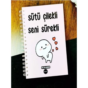 Konuşan Ajanda 17X24 Spiralli Stickerli Kuşe Kağıda Tarihsiz Ajanda Sütü Çilekli Seni Sürekli