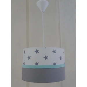 Beyaz Yıldızlı Yeşil Şerit Kumaş Kaplama Çocuk Odası ve Bebek Odası Avize Aydınlatma Sarkıt