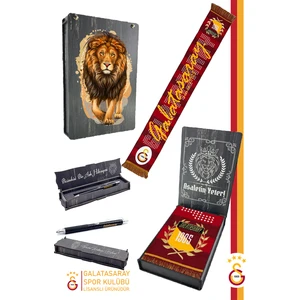 Lisanslı Akrilik Atkı ve Premium Uçlu Kalem Set Aslan Baskılı Ahşap Kutulu
