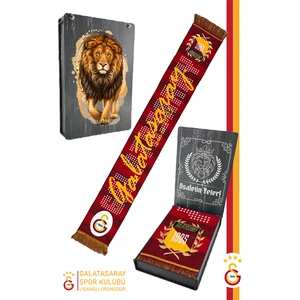 Lisanslı Akrilik Galatasaray Atkı Aslan Baskılı Ahşap Kutulu
