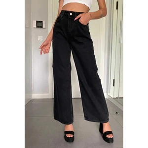 Viana Extra Yüksek A.c.a.i.p S.o.l.m.a.z Siyah Salaş Jeans Palazzo Pantolon