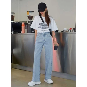Kadın Tiger Mavi Kar Yıkama Yüksek Bel Bol Paça Denim Kot Pantolon- Salaş Pantolon 2024