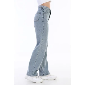 Kadın Açık Mavi Yüksek Bel Geniş Paça Bol,salaş Palazzo Jeans(1 Beden Büyük Alınız)