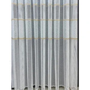 Bodrum Şeritli Tül Perde Gold (Pilesiz)