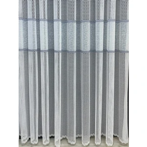 Bodrum Şeritli Tül Perde Gri (Pilesiz)