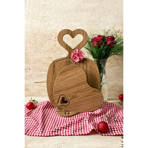 Kalp Serisi Sunum Kesme Tahtası ve Stand 3 Parça Ahşap Görünümlü 8 mm Mdf