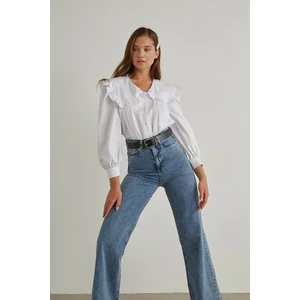 Ika 90's Koyu Mavi Kar Yüksek Bel Palazzo Wide Leg Jean Kadın Likra Toparlayıcı Kot