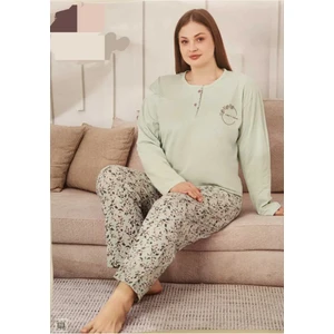 Pamuklu Uzun Kollu Anne Pijama Takımı 6508 Yeşil