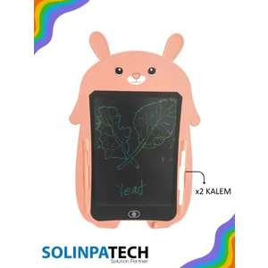 Sevimli Hayvan Figürlü Renkli Ekran 8.5 Inç LCD Çizim Yazı Tahtası Digital Kalemli Grafik Eğitim Tableti Pembe