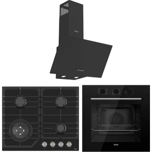  Ferre Flowart Nt Asimetrik Seriisi 3'lü Siyah Ankastre Set ( QBL62CS-NT025-D086 )