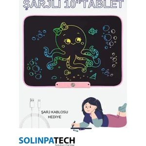 10''Inch Şarj Edilebilir Dijital Kalemli Yazı Çizim Yazma Tableti (Usb Kablo Hediye) Pembe