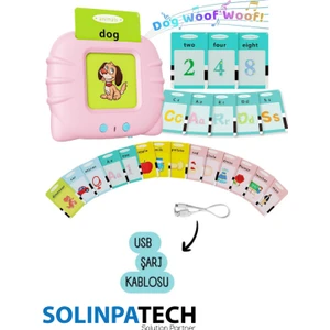 Erken Eğitim Ingilizce Sesli Flash Kartları Pvc Kart Şeffaf Koruma ile Yıpranmaz Yırtılmaz Kartlı Pembe