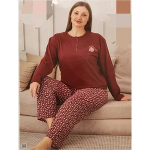 Pamuklu Uzun Kollu Anne Pijama Takımı 6508 Bordo