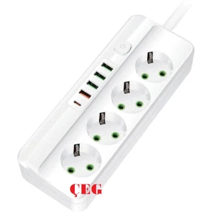 Cvs Dn 9274 4'lü Priz USB ve Type-C Girişli   Çeg