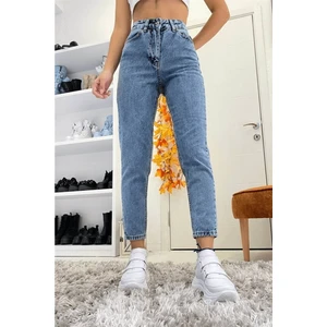 Miray Orta Mavi Kar Likralı Mom Süper Yüksek Bel Mom Jeans