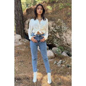 Vit Açık Mavi Mom Jeans Likralı Yüksek Bel Mavi Kar Yıkamalı Mom Kot Pantolon 2024