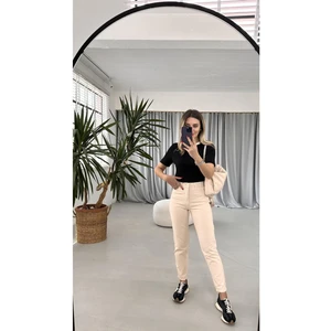 Lora Super Bej Mom Boyfriend Kot Pantolon Yüksek Bel Esnek 2024