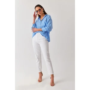 Beyaz Yüksek Bel Likralı Denim Kumaş Mom Fit Yüksek Bel Jean 2024